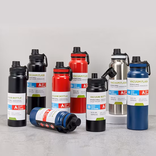 2022 Nuova bottiglia d'acqua per sport da palestra in acciaio inossidabile con isolamento sottovuoto a doppia parete a bocca larga con coperchio in cannuccia, ecologica