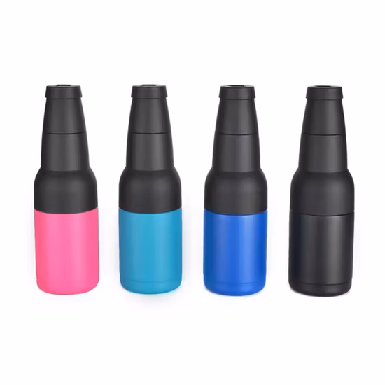 Dispositivo di raffreddamento isolato a doppia parete e porta tazza da viaggio 14 once 4 in 1 Dispositivo di raffreddamento per lattine in acciaio inossidabile Isolante per bottiglie di birra con 2 coperchi,