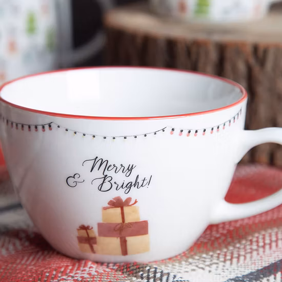 Tazza impilabile per tazza da caffè natalizia New Bone China da 12 once per la promozione